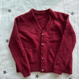 Red cozy wool cardigan small size